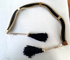 1972 - WHITING  DAVIS CO. - BELT - BLACK BRAIDED, GOLD COLORED METAL ACCENTS