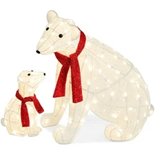 32in 2-piece lighted polar bear family, large all-weather pre-lit outd