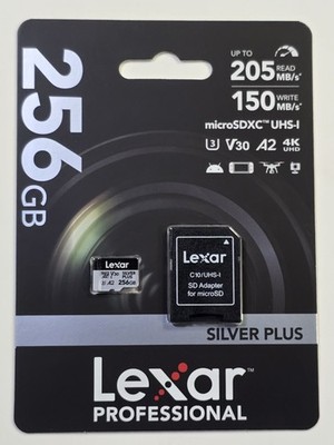 Lexar 256GB Silver Plus UHS-3 A2 V30 4K UHD SDXC Professional Micro SD Karte NEU