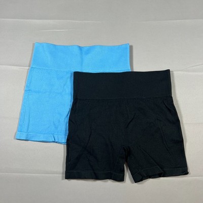 Lot of 2 Colsie Athletic Shorts Womens XL Blue Black Gym Stretch Ribbed Seamless