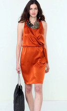 Elie Tahari Silk Wrap Dress Size 8 Burnt Orange Satin Cocktail Midi