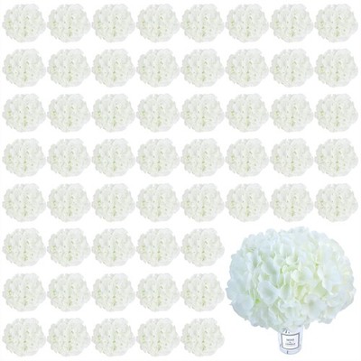 60pcs Hydrangea Artificial Flowers Bulk Ivory Full Fake Hydrangea Silk Flower...