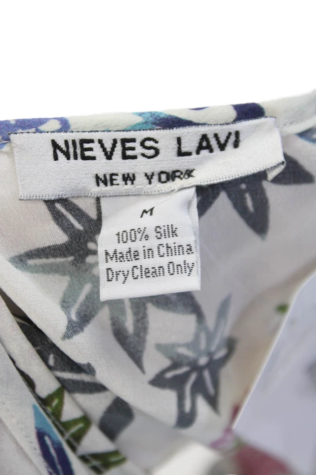 Blusa floral Nieves Lavi para mujer cuello redondo sin mangas seda dobladillo alto-bajo talla M Foto 4 de 4