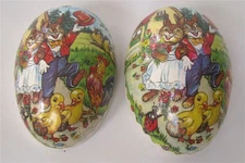 Vintage German Paper Mache Easter Egg Candy Container Mr Mrs Bunny Rabbit 3.5