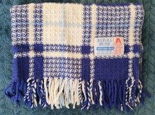Royal Rose Vintage Pram Nestling Rug Blanket Fringe Blue Check Made GB