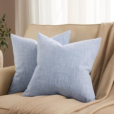Rustic Cotton Linen Throw Pillow Covers Set of 2, 24" x 24" Pack of 2 Blue