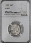 1908-P  25C  BARBER SILVER QUARTER  "PHILADELPHIA"  NGC AU55  #8405236-043