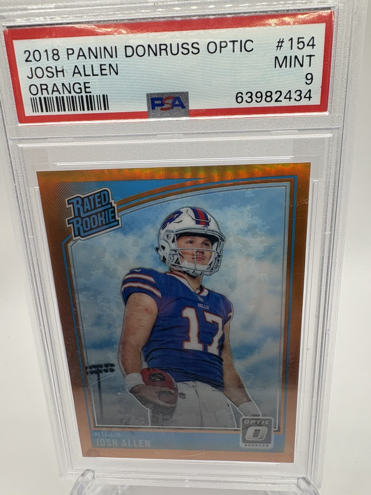 2018 PSA 9 Donruss Optic Orange Prizm #154 Josh Allen RC Rookie /199 Bills