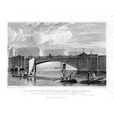 DUBLIN Die Königsbrücke Ostansicht - antiker Druck 1829
