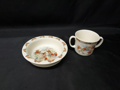 1936 Royal Doulton Bunnykins Dinnerware  Beatrix Potter Peter Rabbit Cup & Bowl