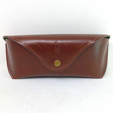 Polo Ralph Lauren Brown Leather Hard Eyeglass Case Glasses Snap Closure Unisex