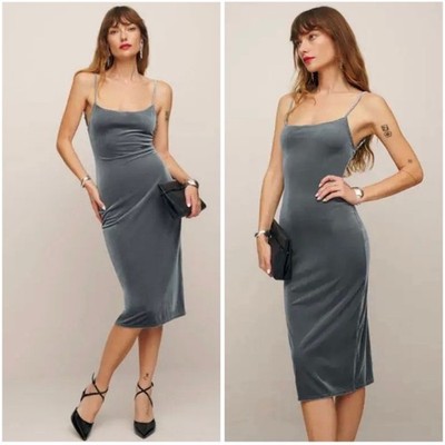 Reformation Silver Velvet Merel Dress XL