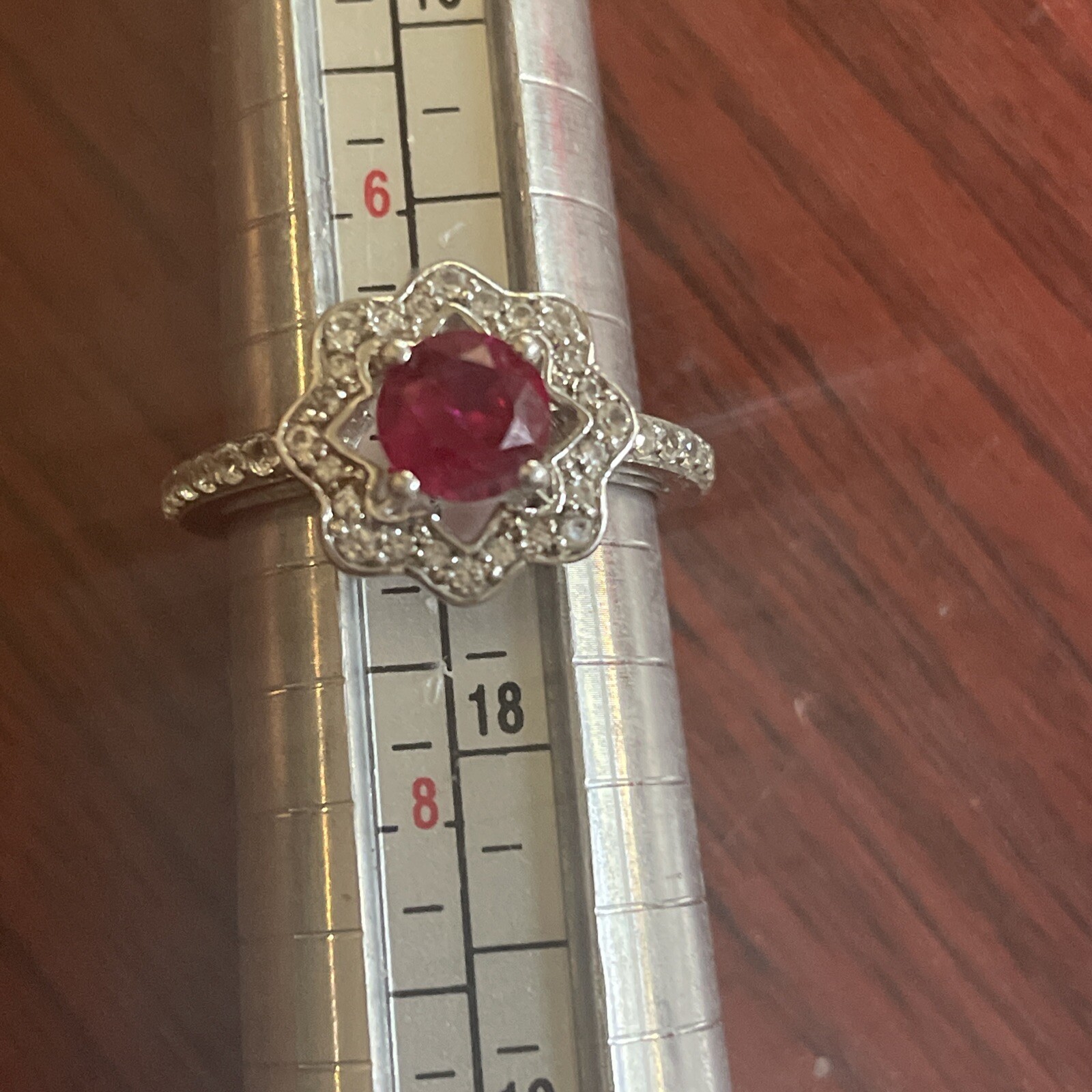 Stunning Sim Ruby Solitaire Cocktail Ring Sz 7 - image 1