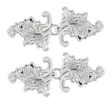 4 Pairs Shiny Silver Asymmetric Acanthus Leaf Hook and Eye Cloak Clasps Sew On