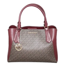MICHAEL KORS Kimberly Signature EW Satchel Burgundy & Brown Leather 35F9GKFS7V