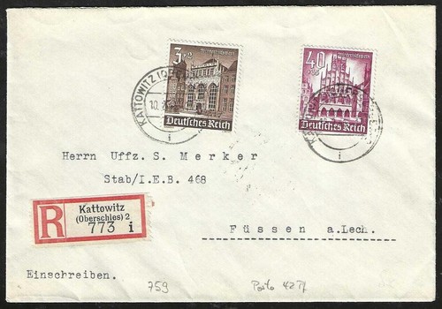 POLAND GENERAL GOVERNMENT 1941 Registered Cover Kattowitz to Fussen Germany