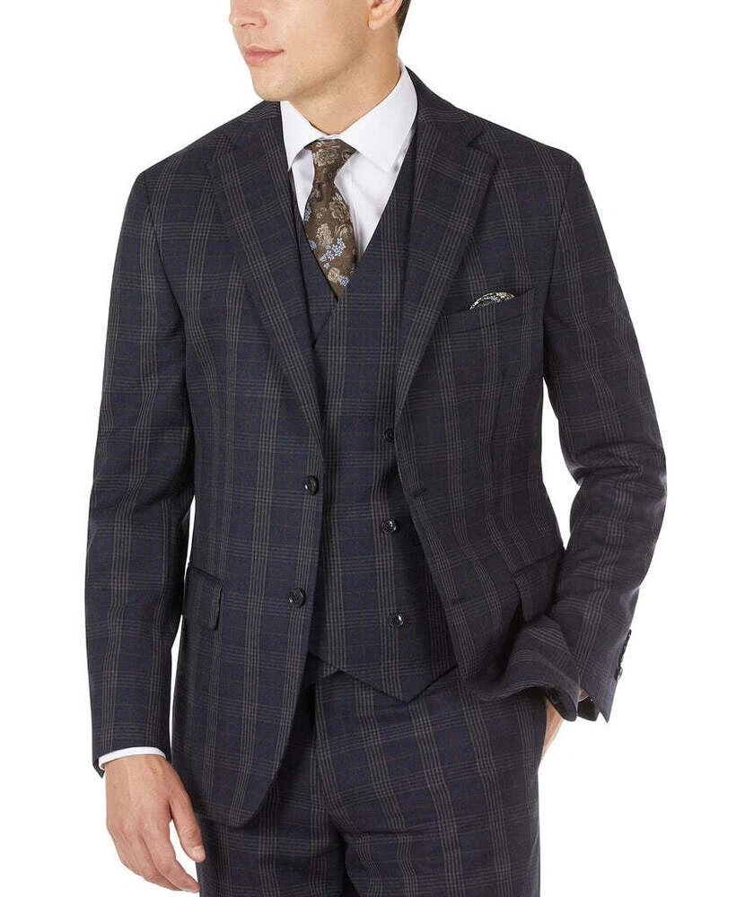 Tallia Men s Slim Fit Wool Plaid Suit Jacket Navy Size 40 REG eBay