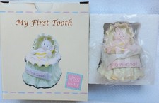 NOS Vintage My First Tooth Fairy Box Holder RUSS Pink Baby Bear in Bassinet