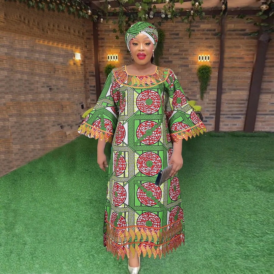 African Women's Clothing Traditional Embroidered Dress Party Wedding - Image 2 of 4
