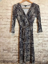 Talbots Midi Dress Womens XS Navy Blue Snakeskin Print Belted Ultra Stretch