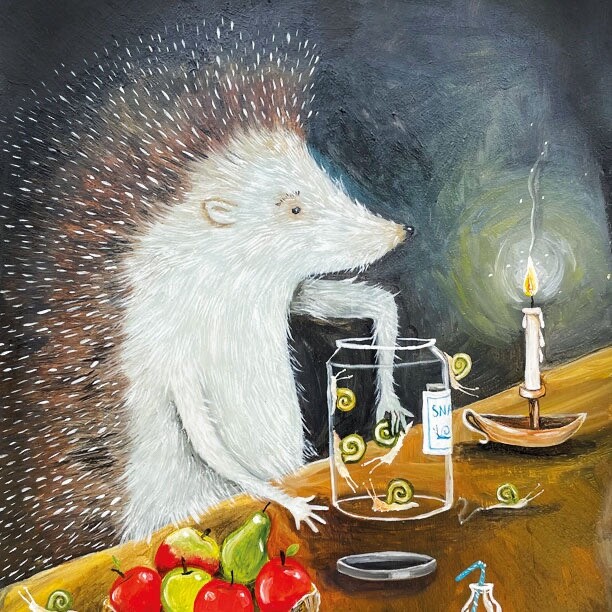 Midnight Feast - Art Blank Greeting / Birthday Card - Hedgehog Snails Humour