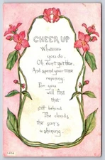 Cheer Up Encouragement Poem Postcard Pink Flowers Posted 1915
