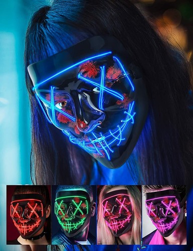 2 x masque Halloween clubbing éclairage DEL costume rave cosplay fête purge 3 modes - Photo 3 sur 11