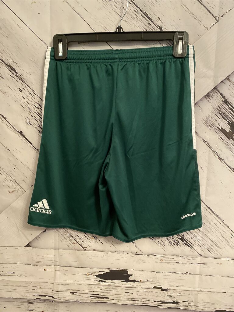 Adidas Shorts Boys Youth Large Green White ClimaCool Drawstring 3 Stripe | Ebay
