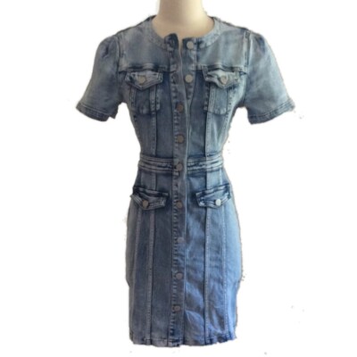 SEED HERITAGE Denim 8 Faded Blue Distressed Bodycon Button Up Midi Denim  Dress | eBay Australia