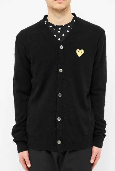 PLAY COMME des GARCONS◆GOLD HEART MEN S CARDIGAN/M/ウール/ブラック/無地/AZ-N050 Comme Des Garcons PLAY Mens Gold Heart Cardigan - Black