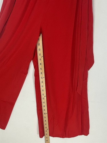 Charter Club Jumpsuit Womens Small Wide-Leg Tie-Belt Pockets Keyhole-Neck Red - Picture 6 of 17