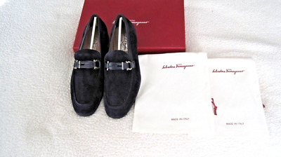 NEW SALVATORE FERRAGAMO TUCKER Dark BLue Suede men loafers  display picture 2