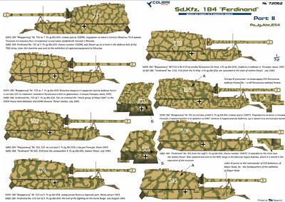 cd72062/ Colibri Decals - Sd.Kfz. 184  Ferdinand  - Pz.Jg.Abt. 654 - 1:72