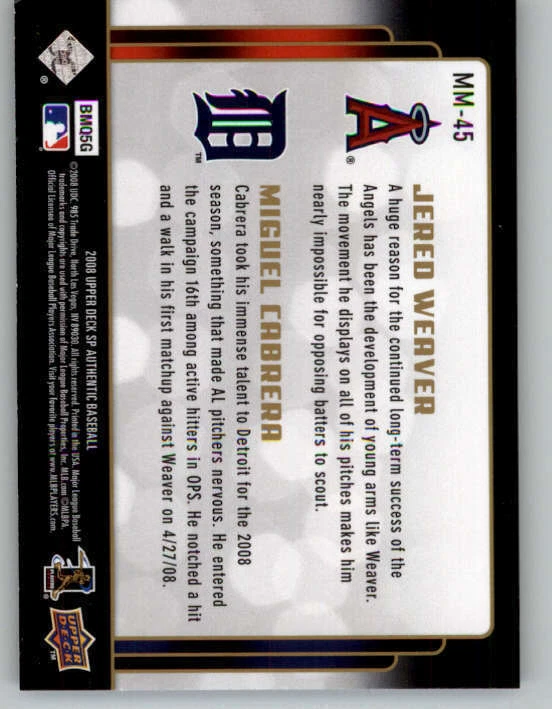 2008 SP Authentic #MM45 Jered Weaver/Miguel Cabrera (ref 153706) - Image 2 of 2