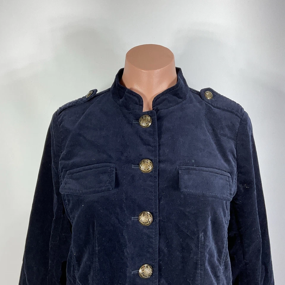 Talbots Navy Velvet Button Up Jacket Military Style sz 6 - Image 3 of 4