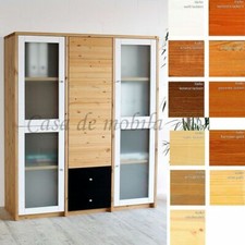 Massivholz Highboard 136x161x46cm Kiefer massiv gelaugt öl weiß schwarz schrank