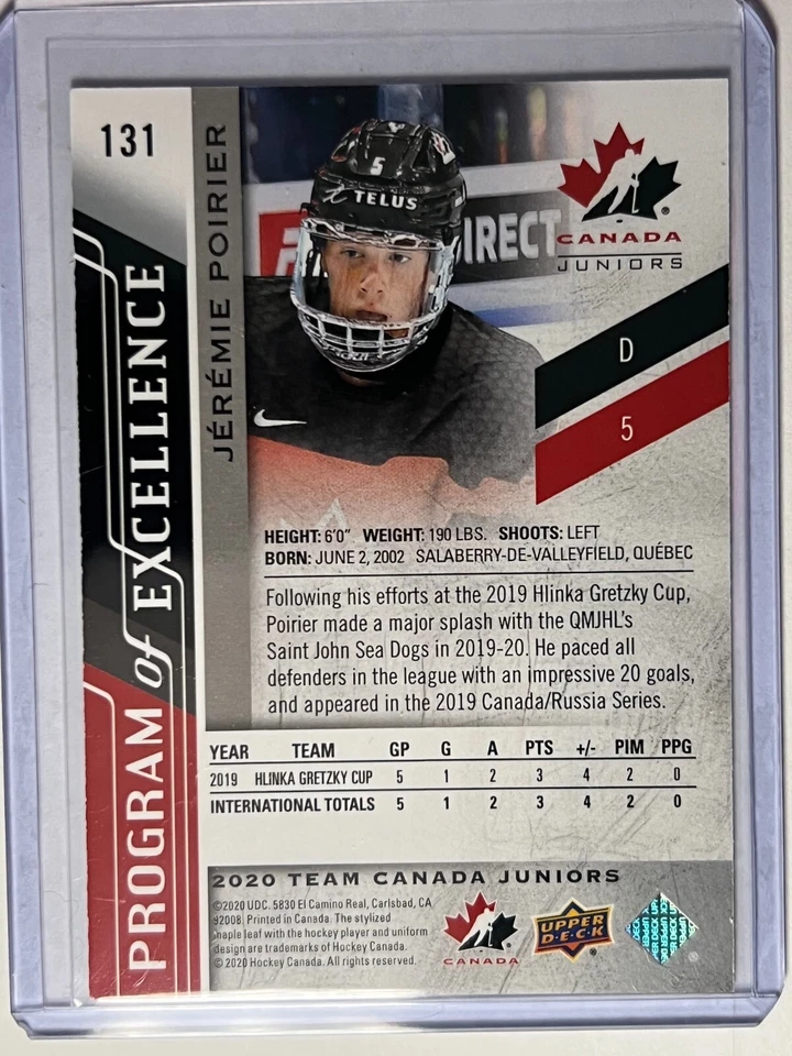 2020-21 Team Canada - Program of Excellence #131 - Jeremie Poirier (Mult.) - Image 2 of 2