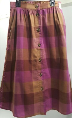Universal Thread Cotton Multicolor Purple Rust Pink Button Up A-line skirt, XS