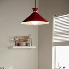 New B&Q Matt Red Pendant Ceiling Light Metal Shade Adjustable Height E27 Fitting