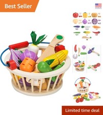Magnetic Wooden Fruit Vegetable Playset with Basket Educational Fun for Kids