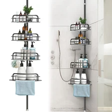 4 Layers Metal Shower Corner Pole Caddy Shelf Bathroom Wall Storage Rack Holder