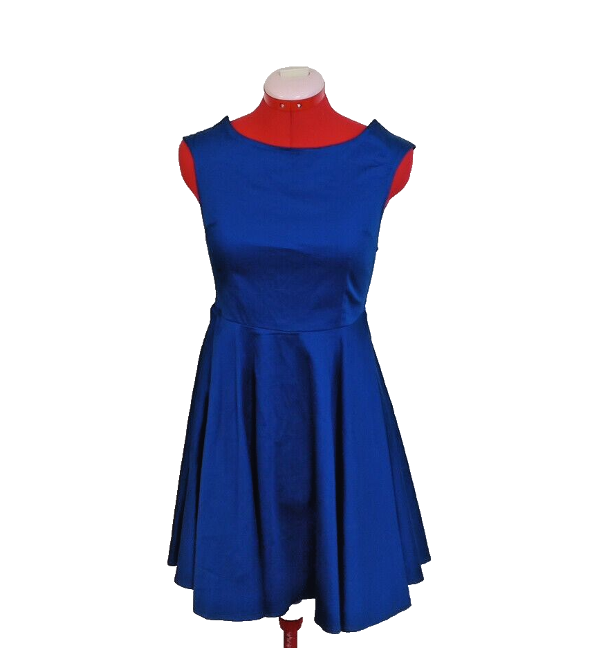 TOBI M(8-10) Women Mini Dress Fit Flare Solid Blue Stretchy