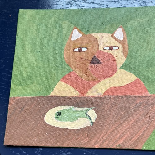 Signed Acrylic Folk Art Painting Cat Green Background Melanie Micall 12x8" USA - Picture 3 of 7