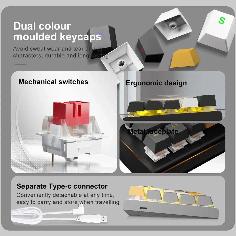 USB Mechanical Gaming Wired Keyboard Red Switch 61 Keys Gamer Russian Brazilian - Image 2 of 4