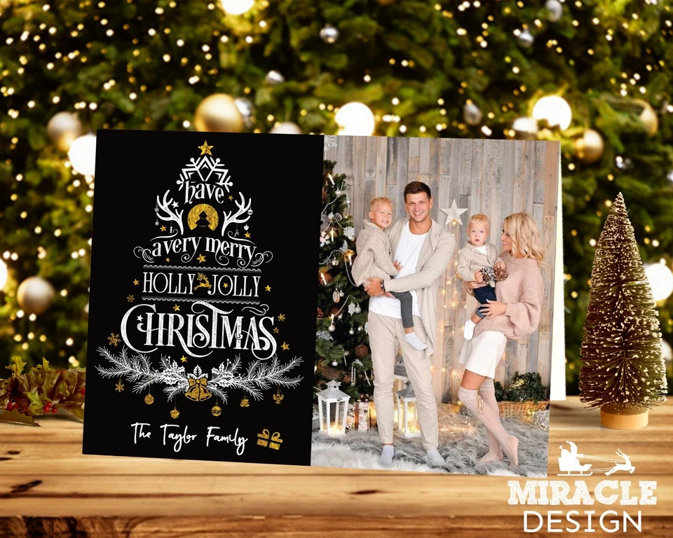 Personalised Christmas Cards Xmas Photo Folded Postcards Boy Girl Children Pack - Image 4 of 4