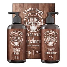 Viking Revolution Beard Care Set - Wash & Conditioner with Argan & Jojoba Oils, 