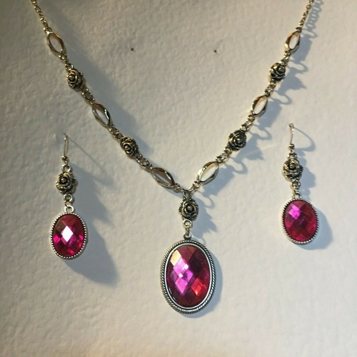 JUEGO DE PENDIENTES DE COLLAR ROSA VICTORIANO ST CALIENTE CRISTAL ACRÍLICO PLATEADO RS - Imagen 5 de 6