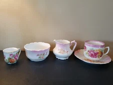 Tea set with Large Teacup/Saucer, Small cup, Cream Pitcher, and Sugar Bowl