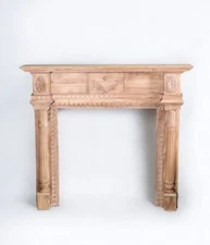 Regency Ornate Pickled Wood Fireplace Mantel-58'' X 52''H