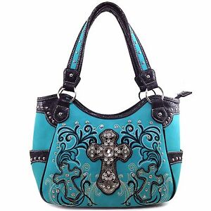 women's concealed carry handbag western cowgirl purse rhinestone cross bling bag